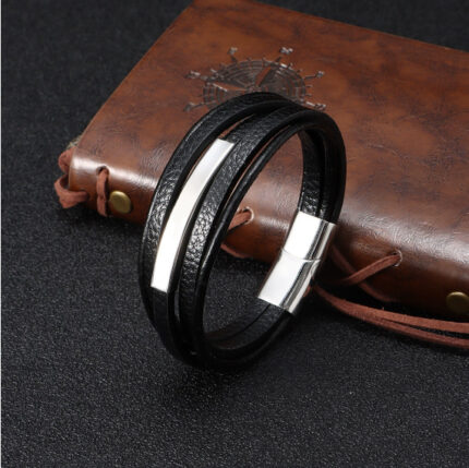Bracelet homme en cuir véritable – look moderne et authentique